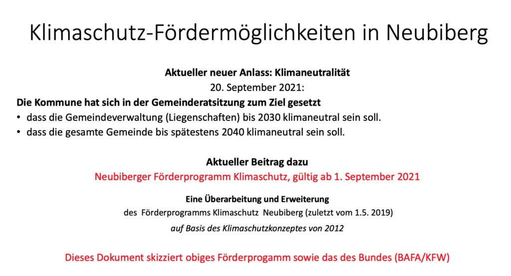 Klimaschutz-Fördermöglichkeiten in Neubiberg