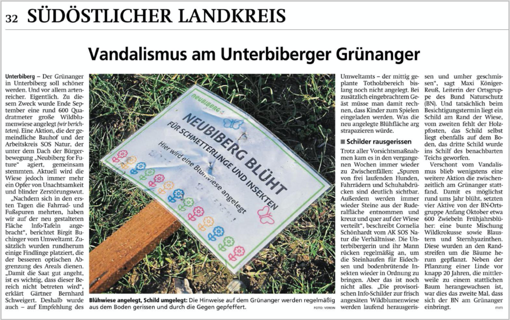 Vandalismus Grünanger Unterbiberg